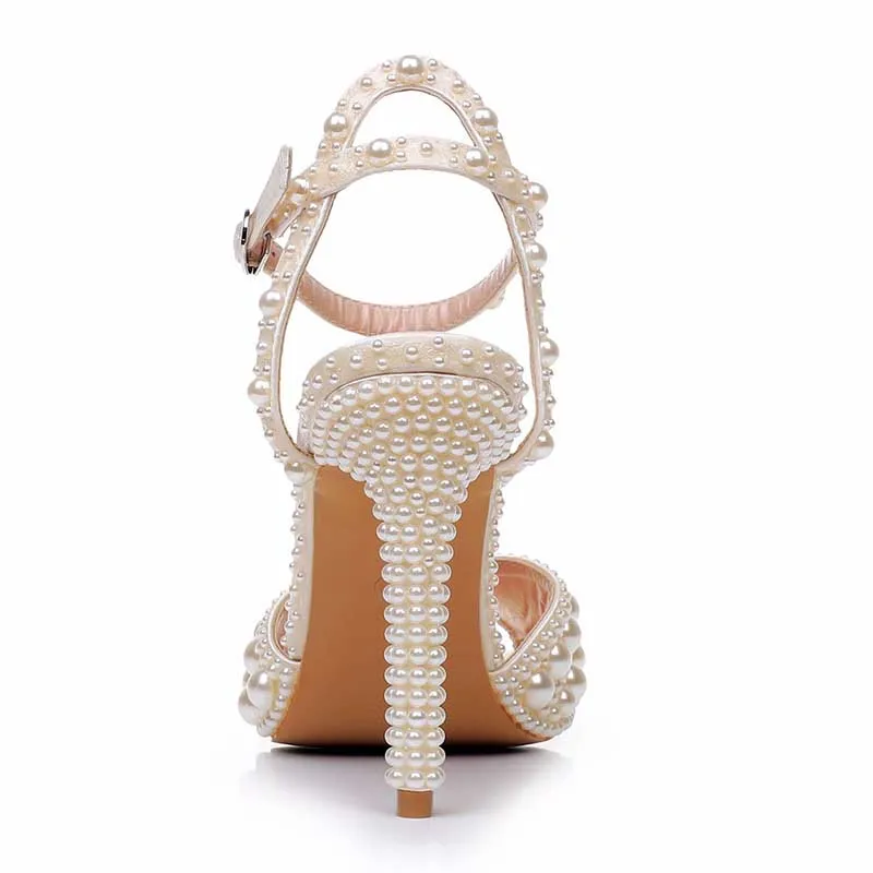 4.13" Heeled Wedding Sandals Vintage Peep Toe Bridal Shoes