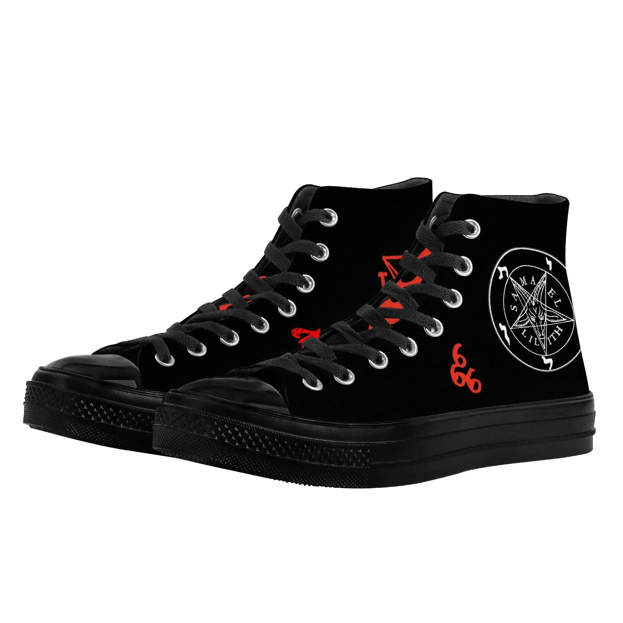 666 - Hail King of Hell High Top Canvas Shoes - Black