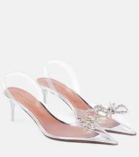 Amina Muaddi Embellished Slingback Rosie Pumps, Silver