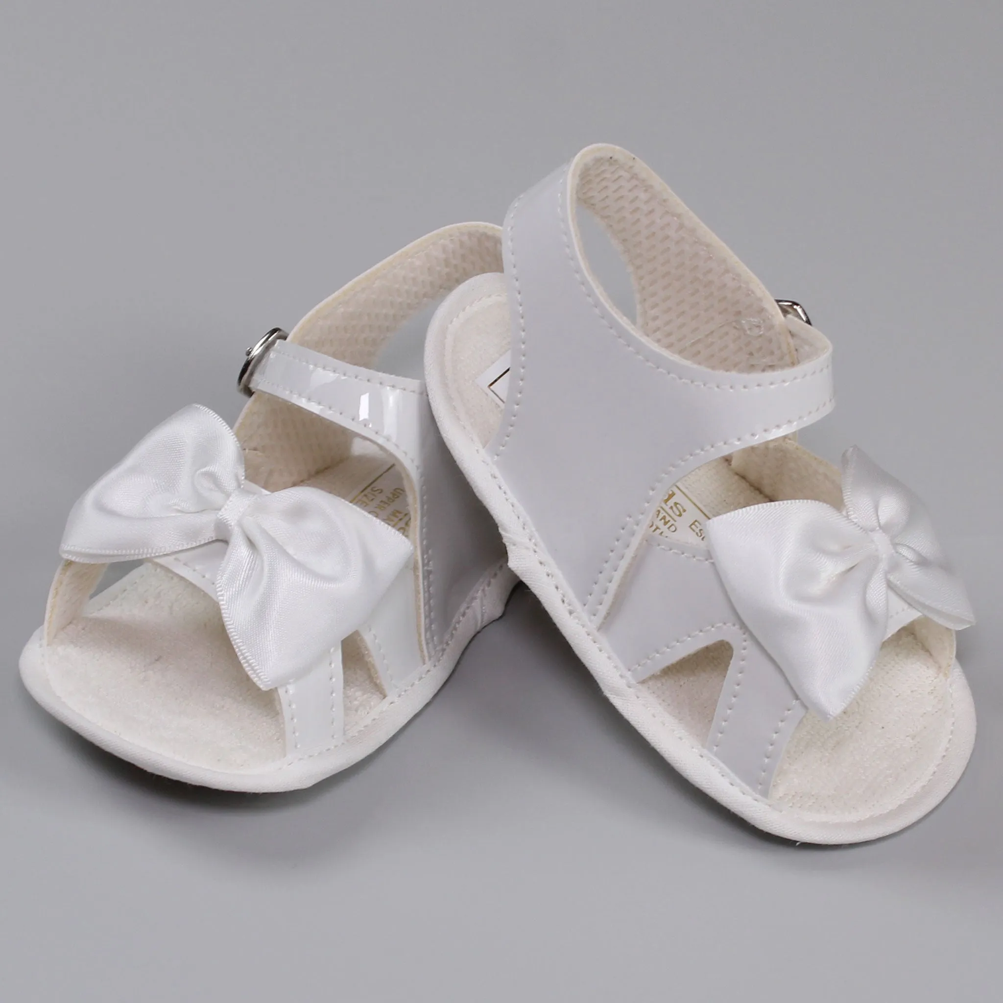 Baby Girl White Pram Sandals - With Satin Bow