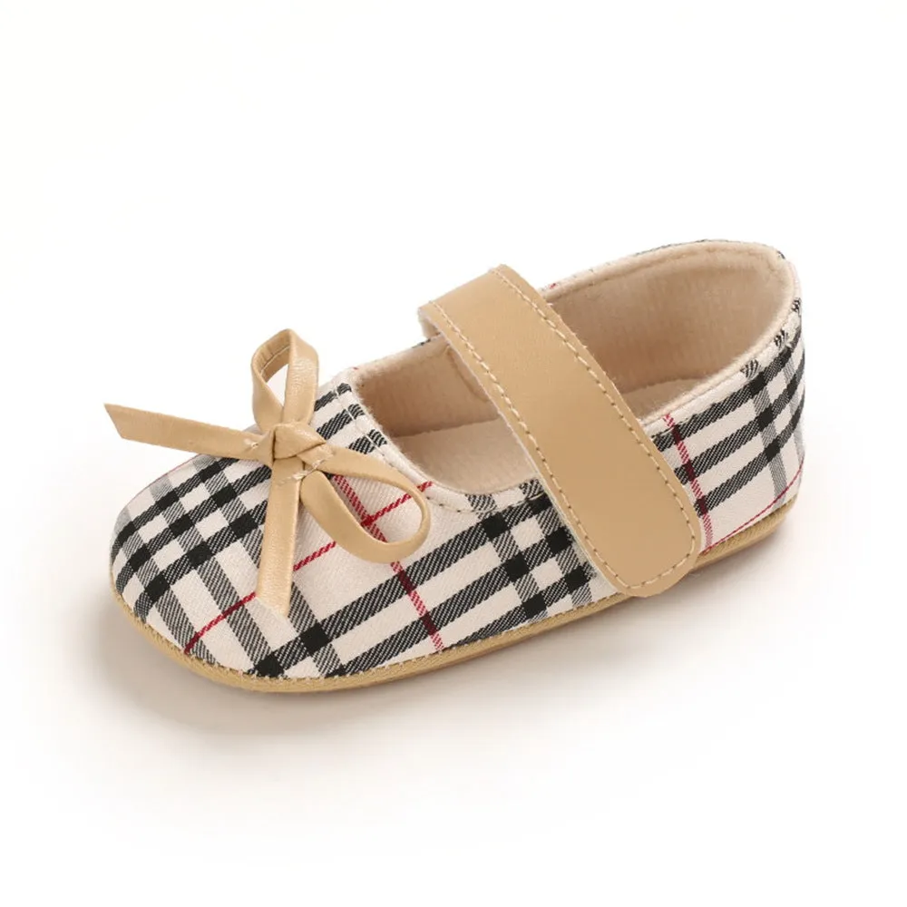 Baby Girls Plaid Bow Decor Magic Tape Shoes Wholesale Baby Shoes Suppliers