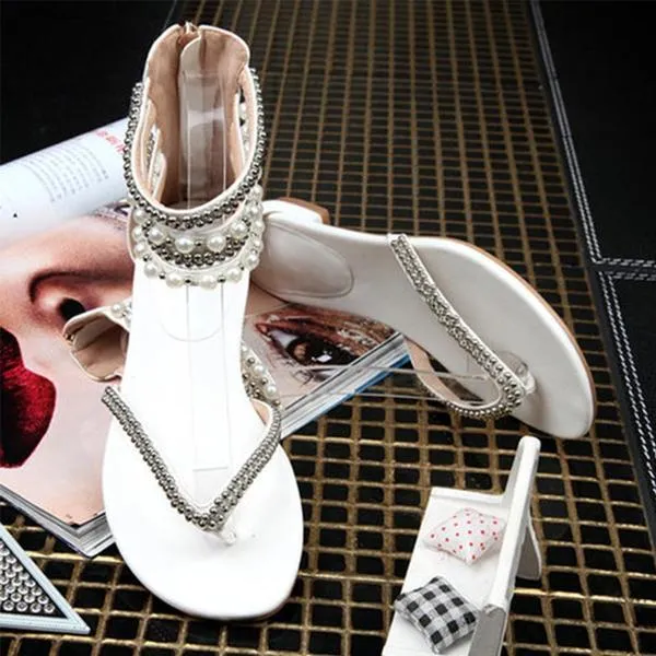 Behemian Summer Ankle Straps Fashion New Beaded Sandals Women's Shoes