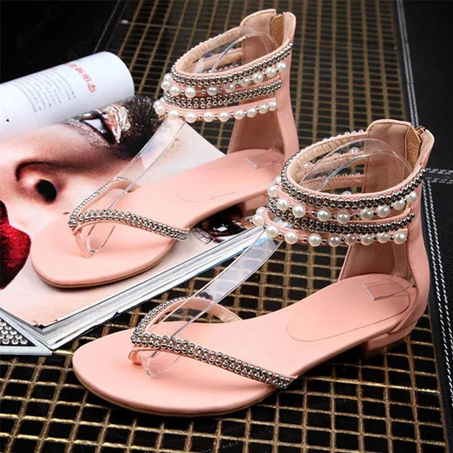 Behemian Summer Ankle Straps Fashion New Beaded Sandals Women's Shoes