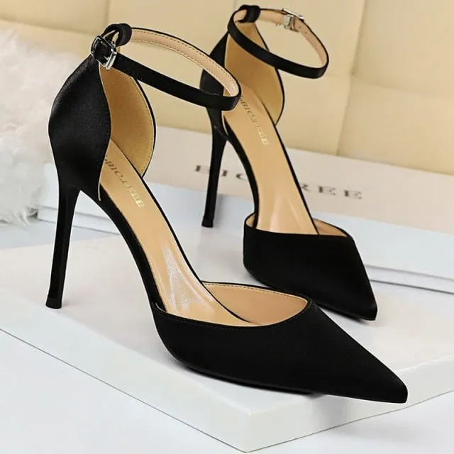 BIGTREE Blissful Wide or Thin Buckle Fish Mouth Peep or Solid Pointed Toe Stiletto Shoes