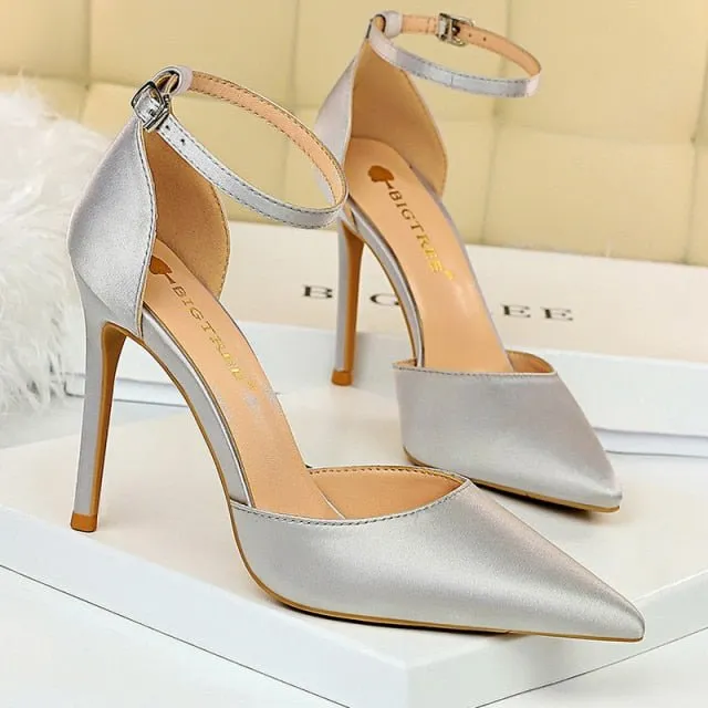 BIGTREE Blissful Wide or Thin Buckle Fish Mouth Peep or Solid Pointed Toe Stiletto Shoes