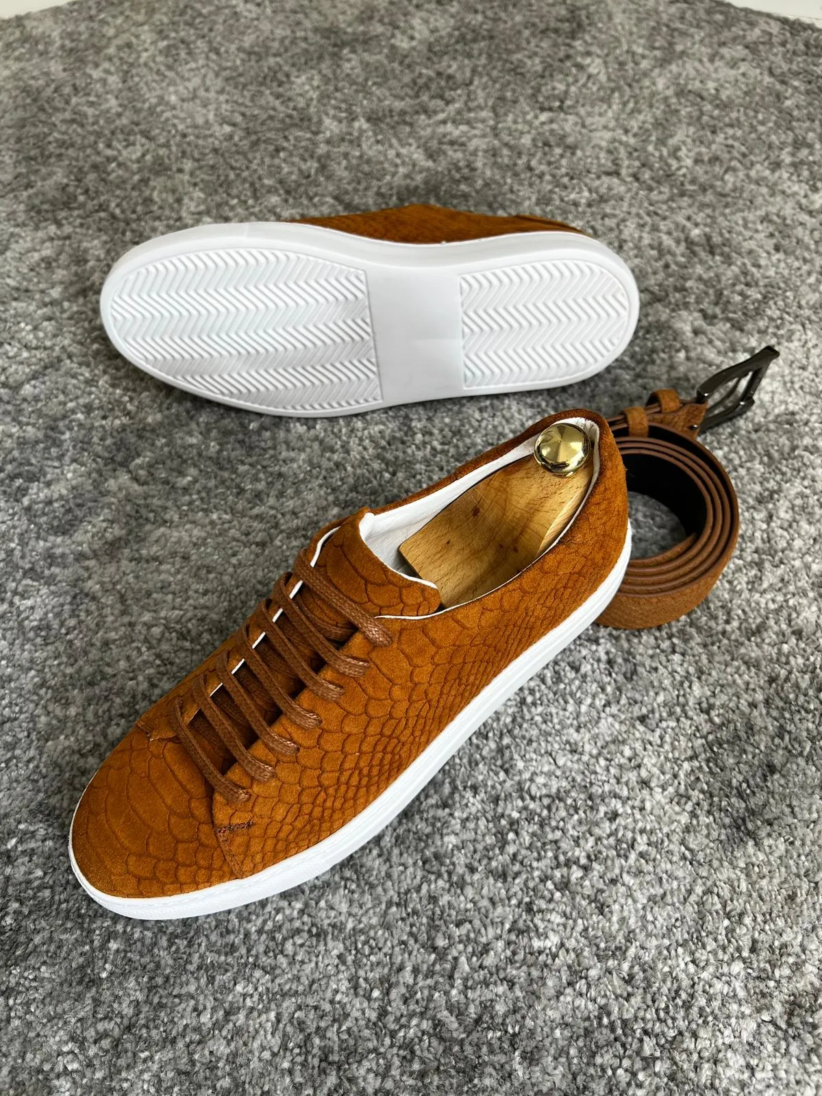 Bojoni Amato Special Edition Rubber Sole Suede Leather Tan Sneakers