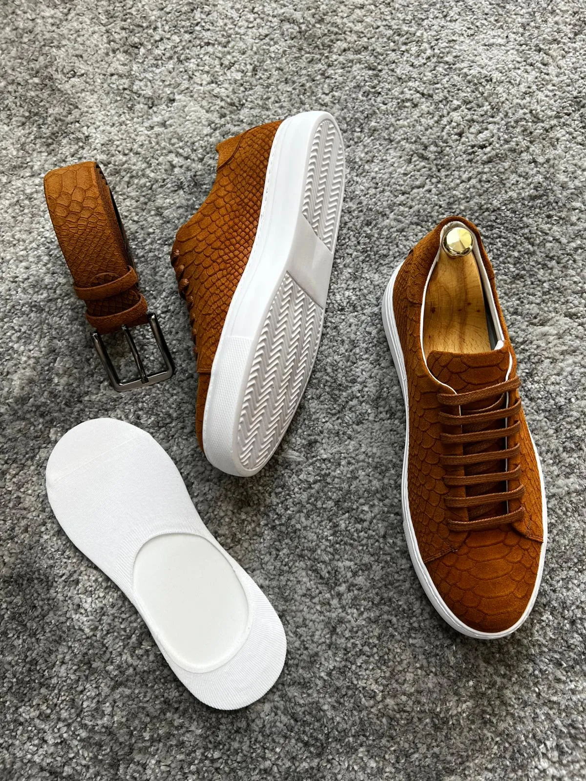 Bojoni Amato Special Edition Rubber Sole Suede Leather Tan Sneakers