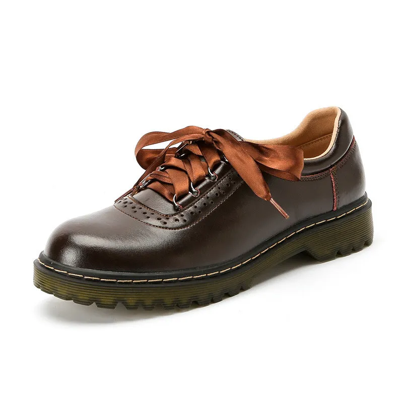 British Preppy Style Retro Lace-up Loafers Women's Shoes