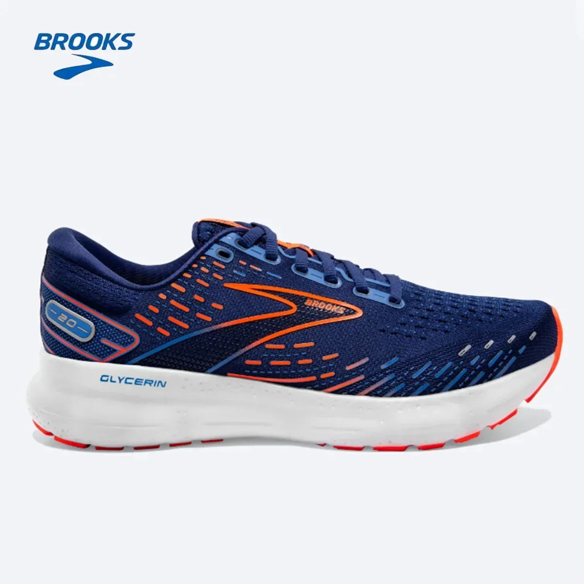 BROOKS Glycerin 20 Running Shoes Light Blue Peacoat Nightlife Men Women Long-Distance Road Sport Training Casual Sneakers