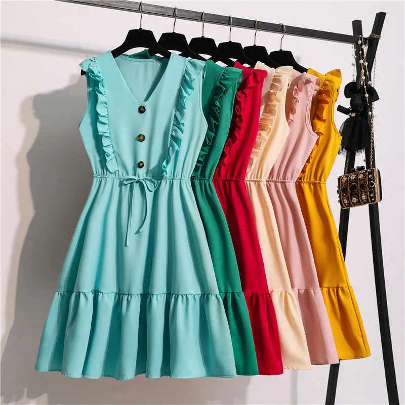 Casual Butterfly Sleeve Summer Ruffle Dress