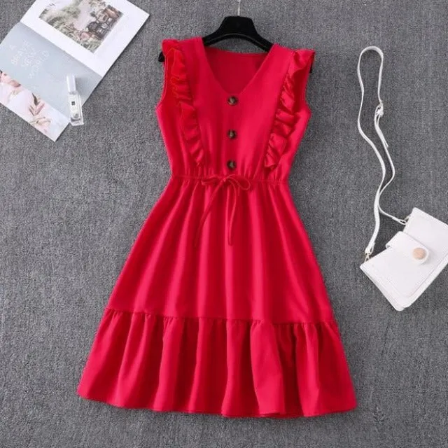 Casual Butterfly Sleeve Summer Ruffle Dress