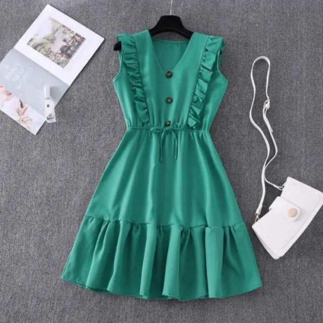 Casual Butterfly Sleeve Summer Ruffle Dress