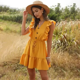 Casual Butterfly Sleeve Summer Ruffle Dress