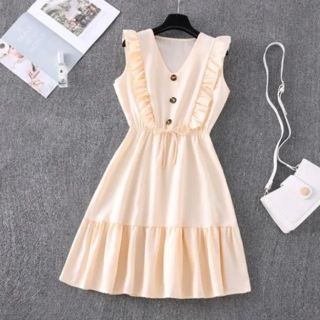 Casual Butterfly Sleeve Summer Ruffle Dress