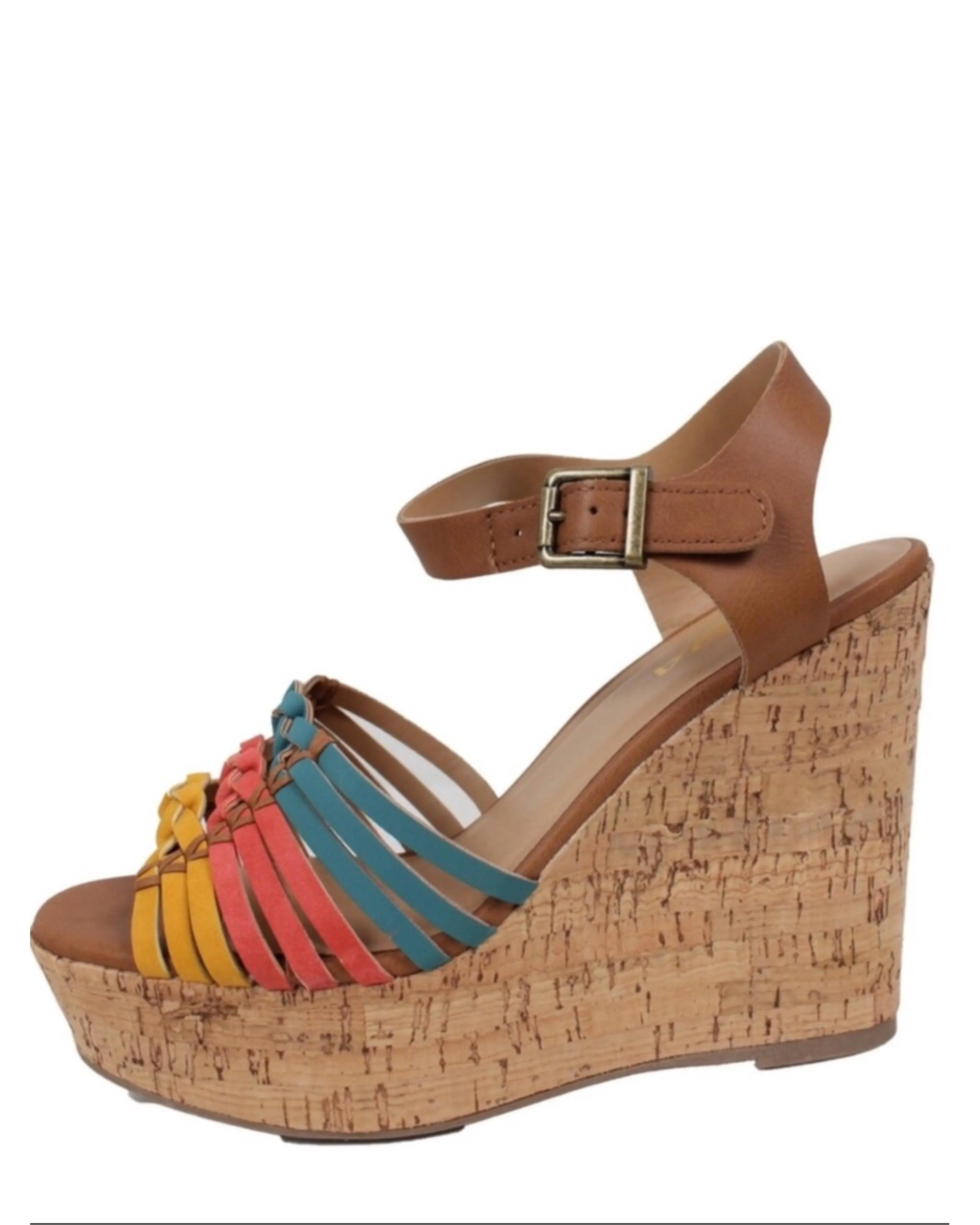 Colorful Cork Wedge Heel Sandals