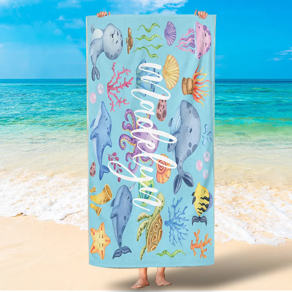 Customized Name Rainbow Water Melon Beach Towel, Idea Gift for Kid in Summer, Kid Towel