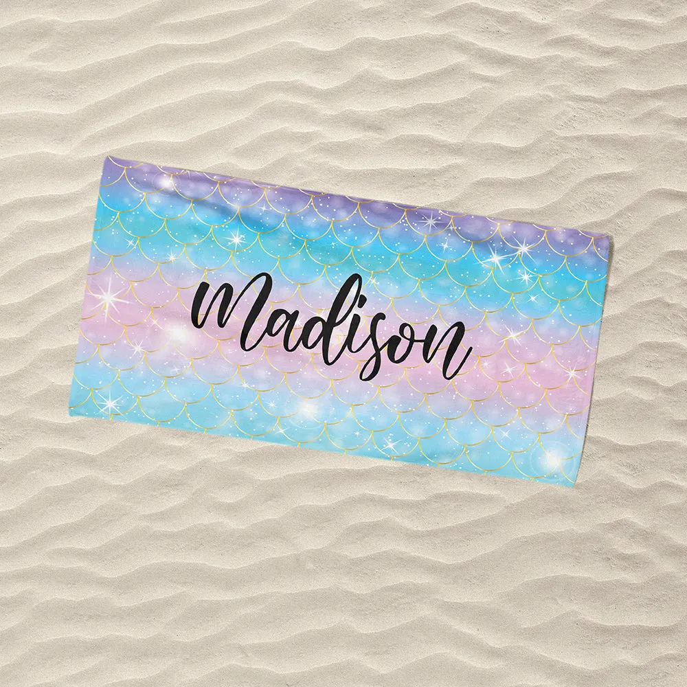 Customized Name Rainbow Water Melon Beach Towel, Idea Gift for Kid in Summer, Kid Towel