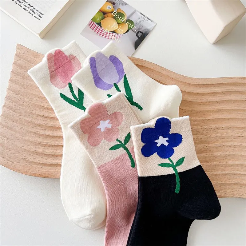 Cute Flowers Candy Color Socks