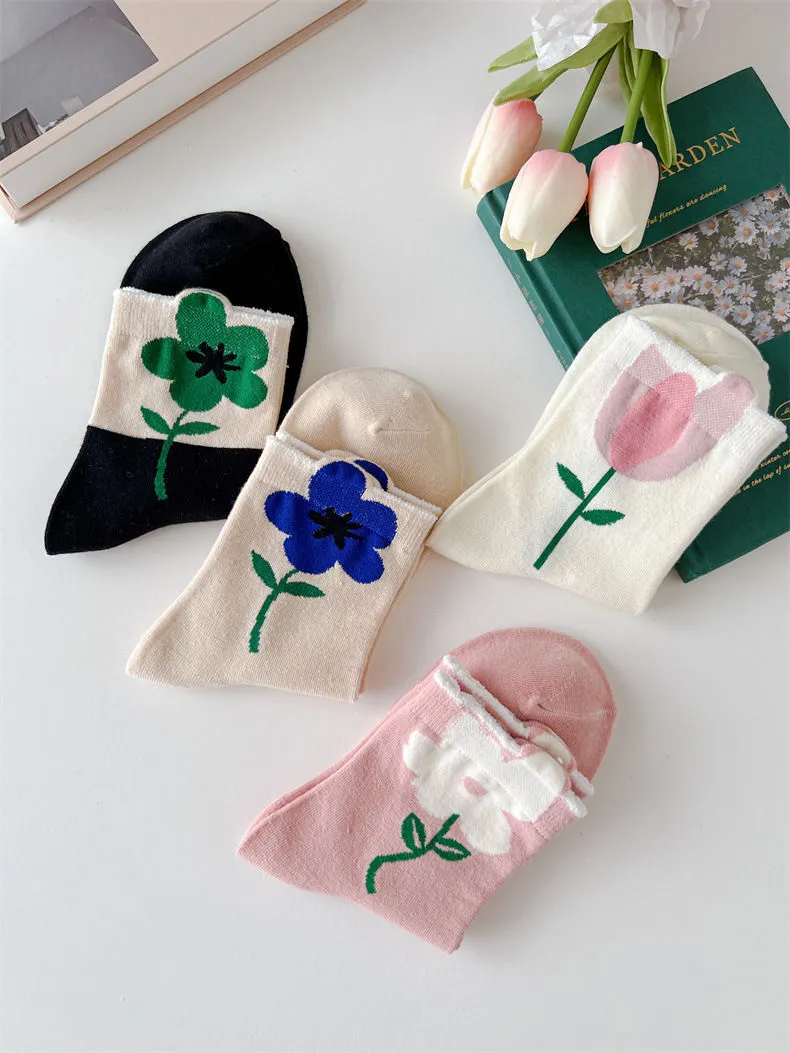 Cute Flowers Candy Color Socks