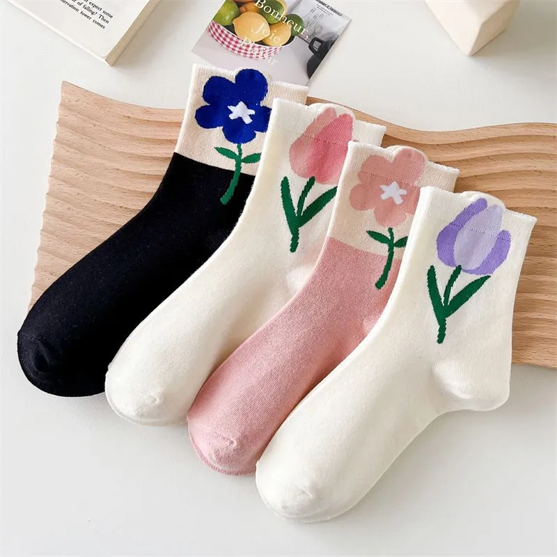 Cute Flowers Candy Color Socks