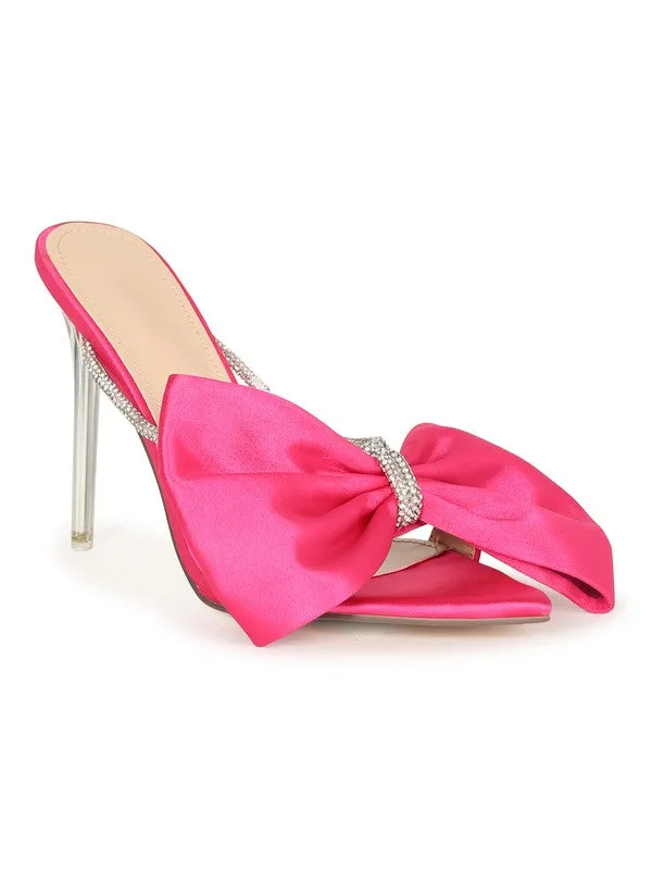 Fuchsia Bow Rhinestone Stiletto Sandals