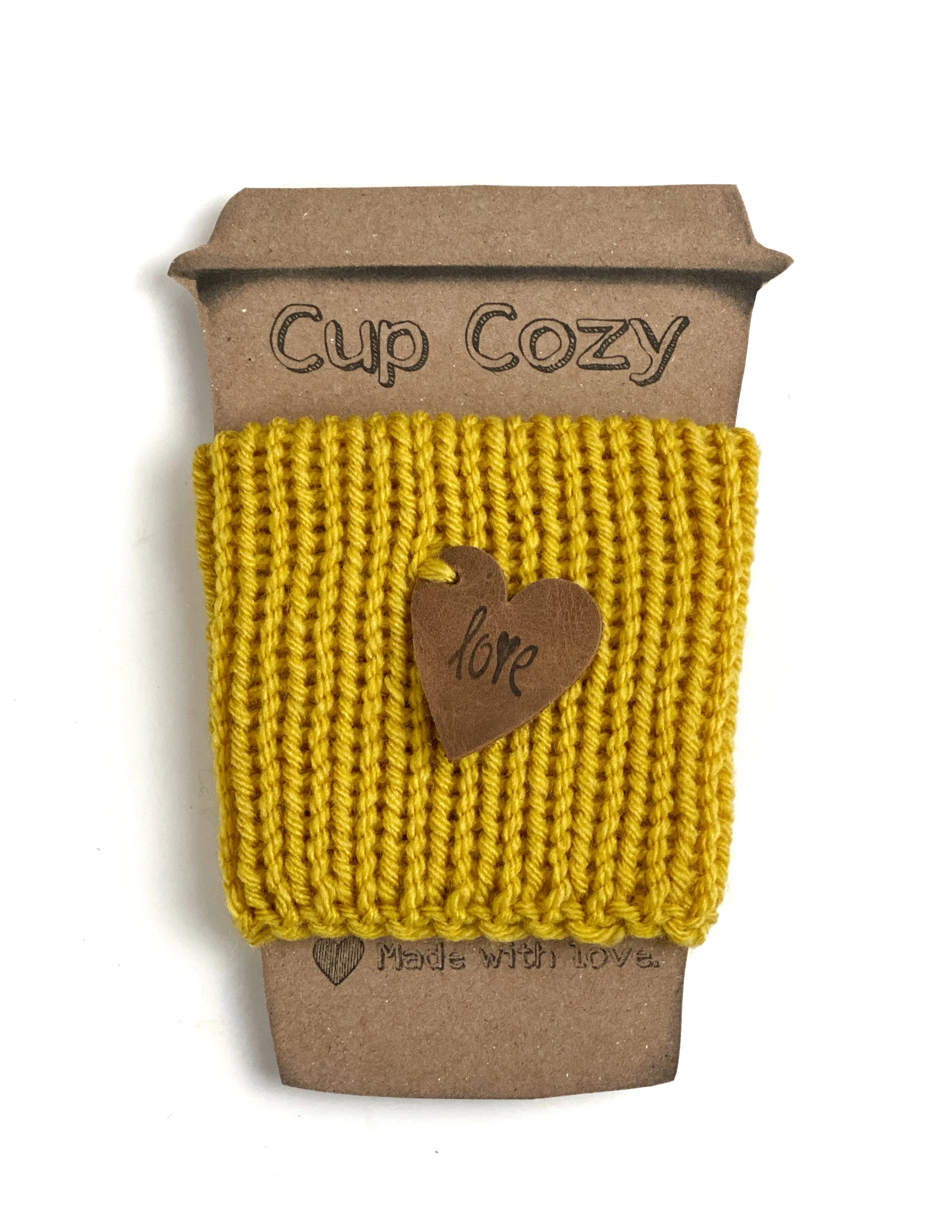 Knit Coffee Cup Cozy Sleeve Leather Love Heart Charm