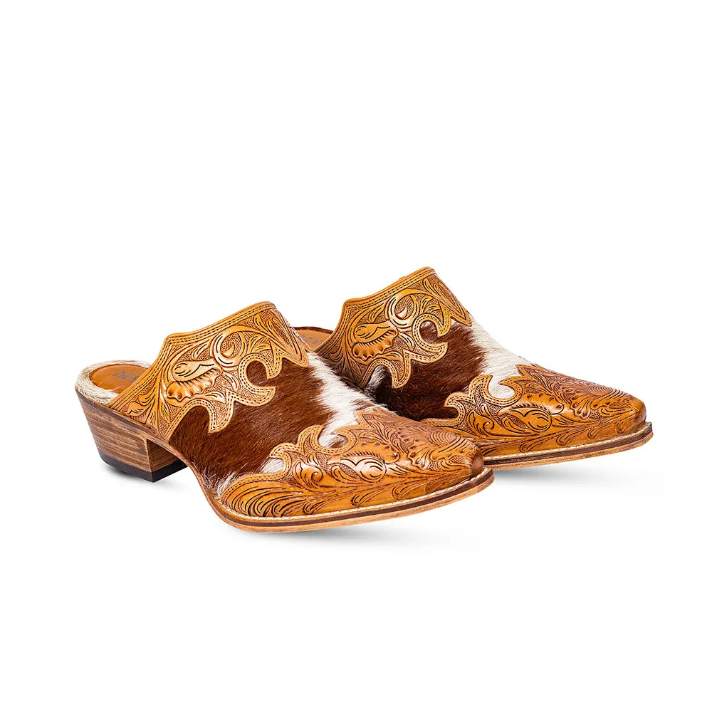 Lacey Hand-tooled Leather Mules