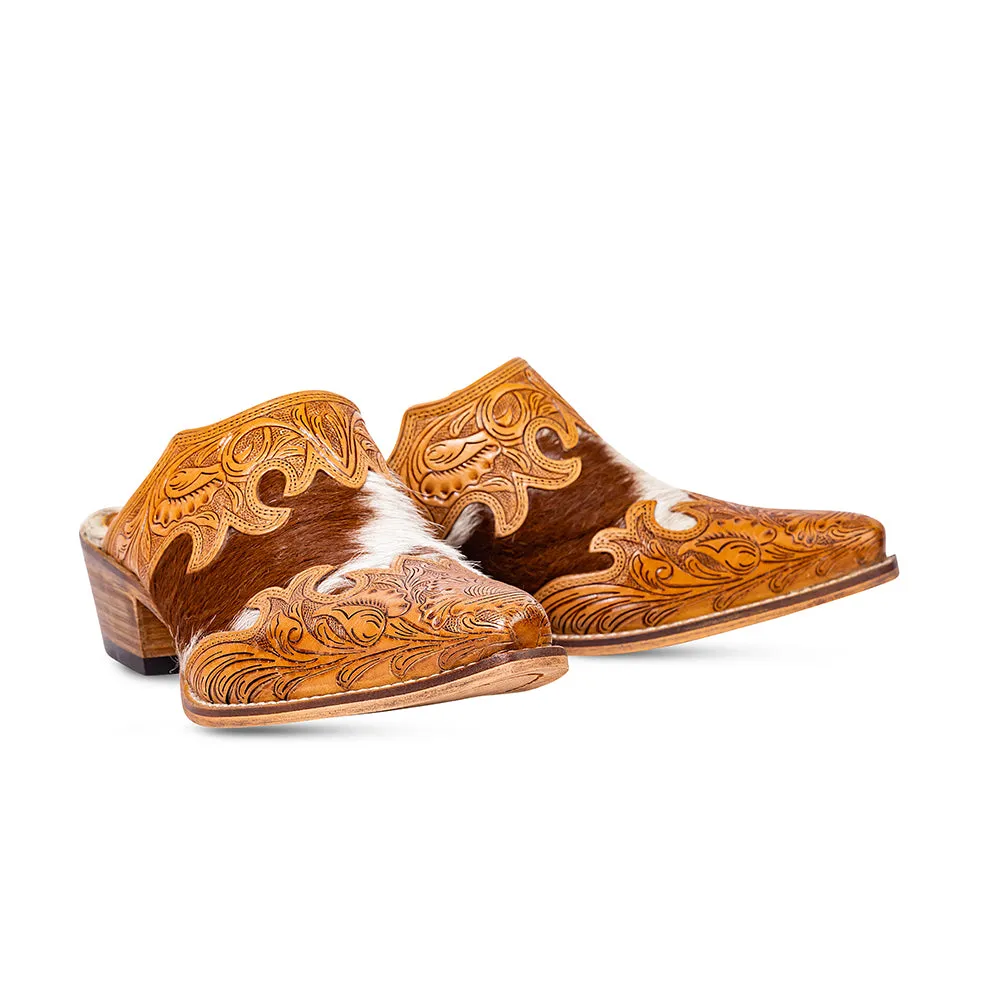 Lacey Hand-tooled Leather Mules