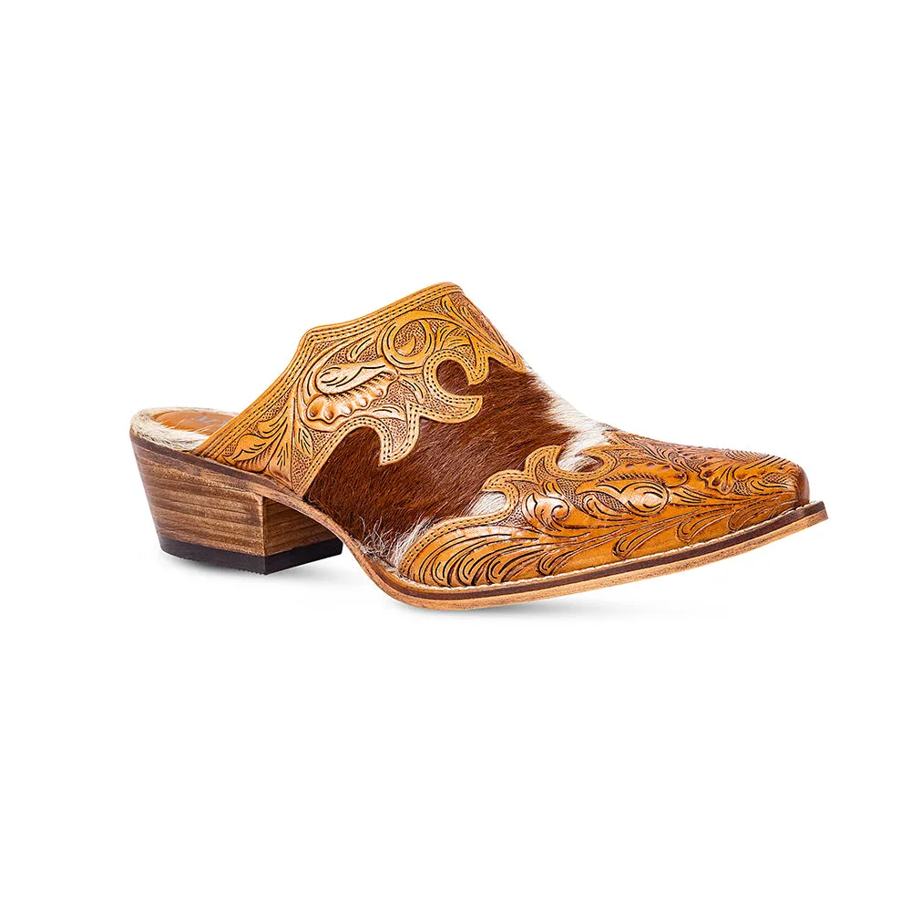 Lacey Hand-tooled Leather Mules