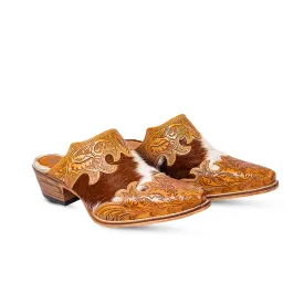 Lacey Hand-tooled Leather Mules