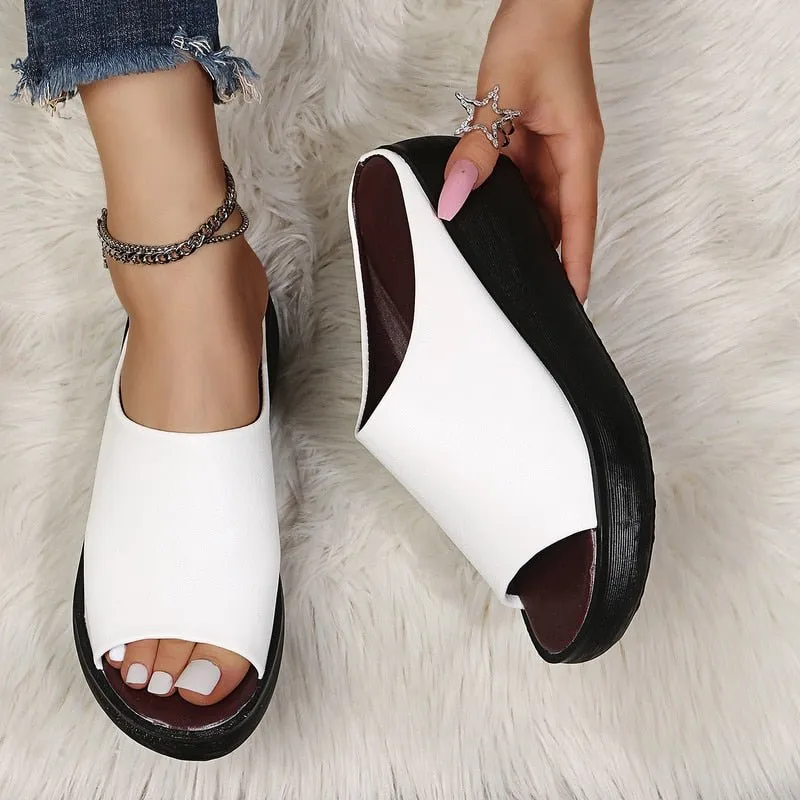 Lovely Leather Peep Toe Wedge Sandal Shoes