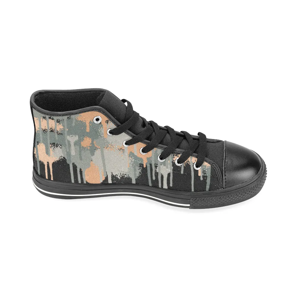 Men's Big Size Grey Graffiti Paint Splatter Print Canvas High Top Shoes