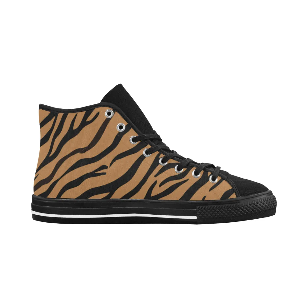 Men's Big Size Tiger Silhouette Print High Top Canvas Shoes