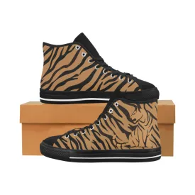 Men's Big Size Tiger Silhouette Print High Top Canvas Shoes