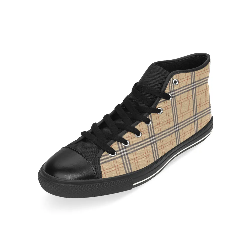 Men's Big Size Vintage Plaids Checkers Print High Top Canvas Shoes