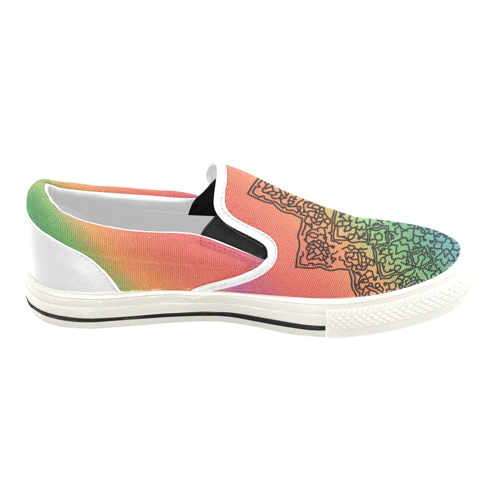 Men's Colorful Doodled Mandala Print Canvas Slip-on Shoes