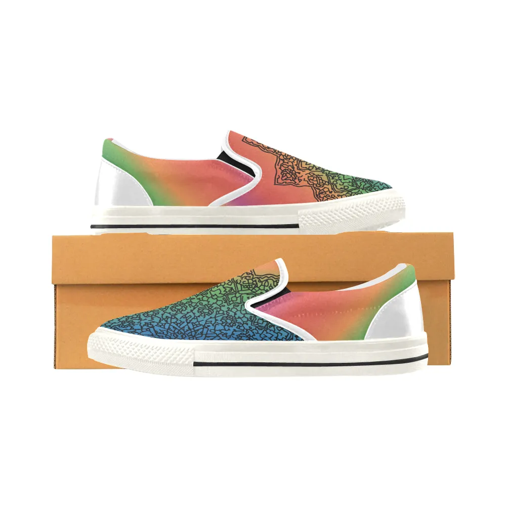 Men's Colorful Doodled Mandala Print Canvas Slip-on Shoes