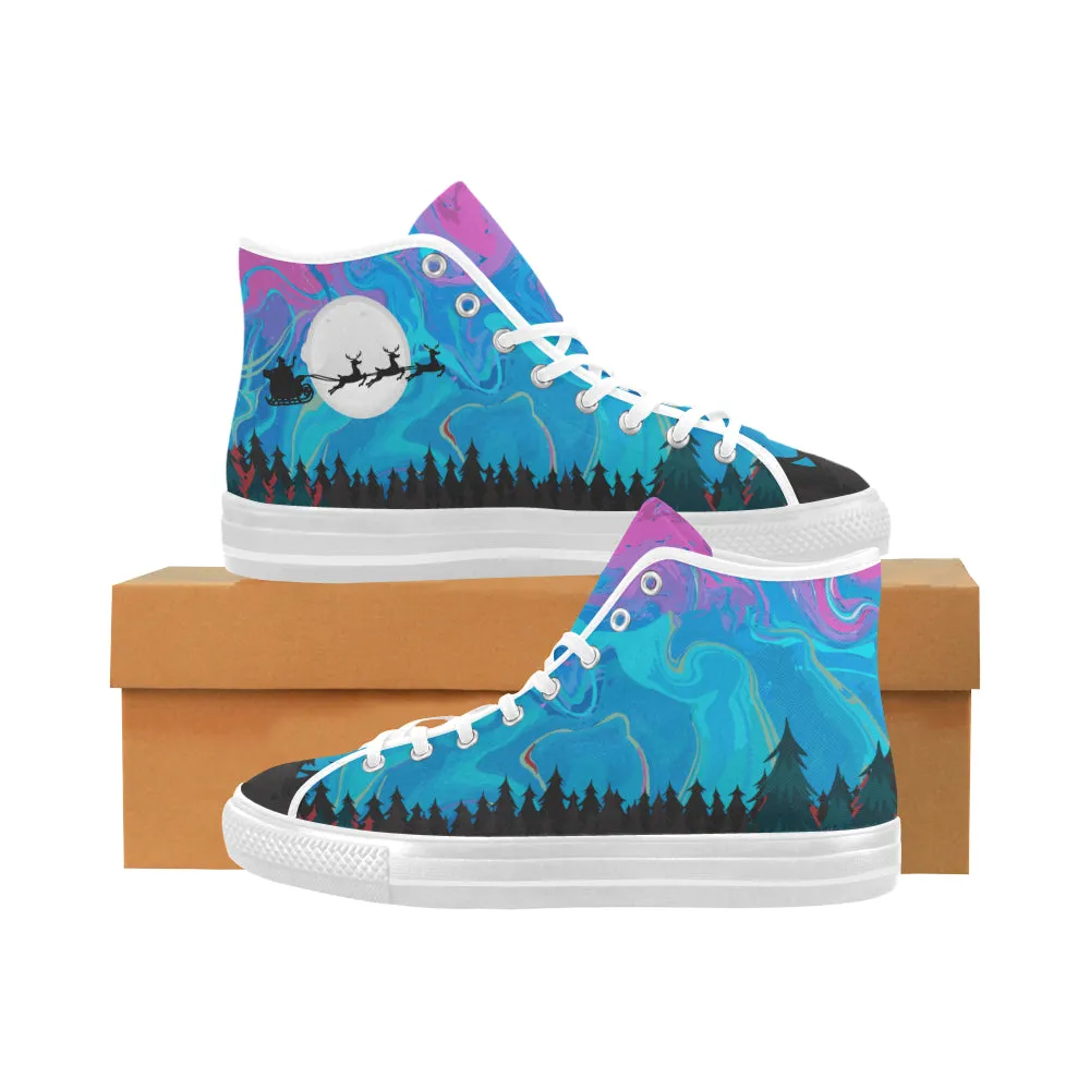 Men's Flying Santa Print Canvas High Top Shoes