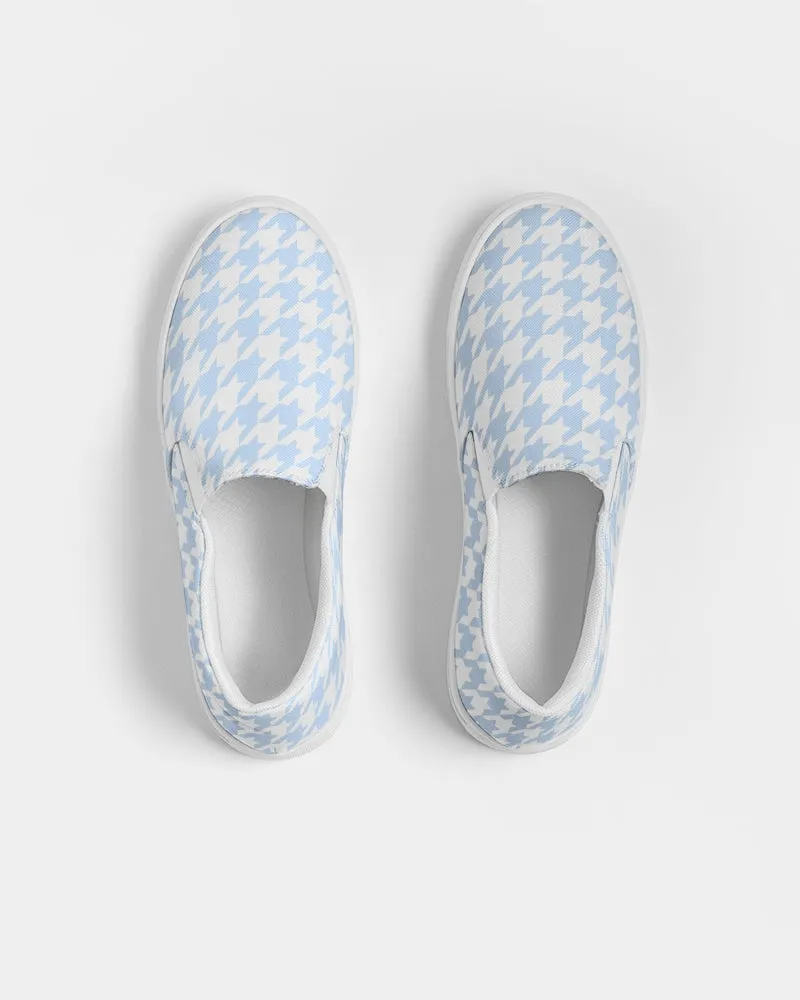 Pale Blue Large Houndstooth Men's Slip On Canvas Shoe