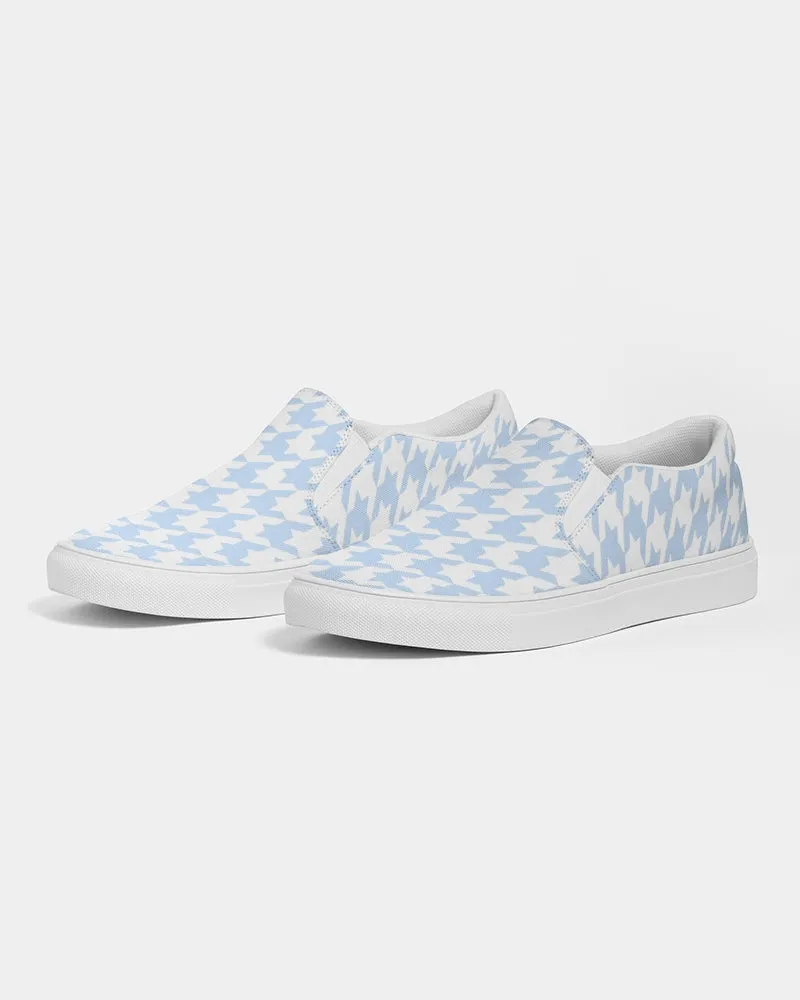 Pale Blue Large Houndstooth Men's Slip On Canvas Shoe