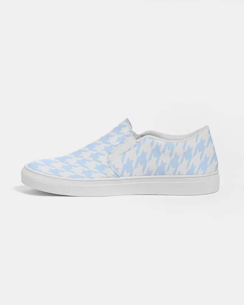 Pale Blue Large Houndstooth Men's Slip On Canvas Shoe