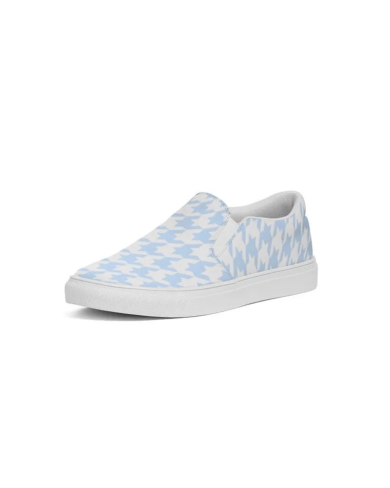 Pale Blue Large Houndstooth Men's Slip On Canvas Shoe