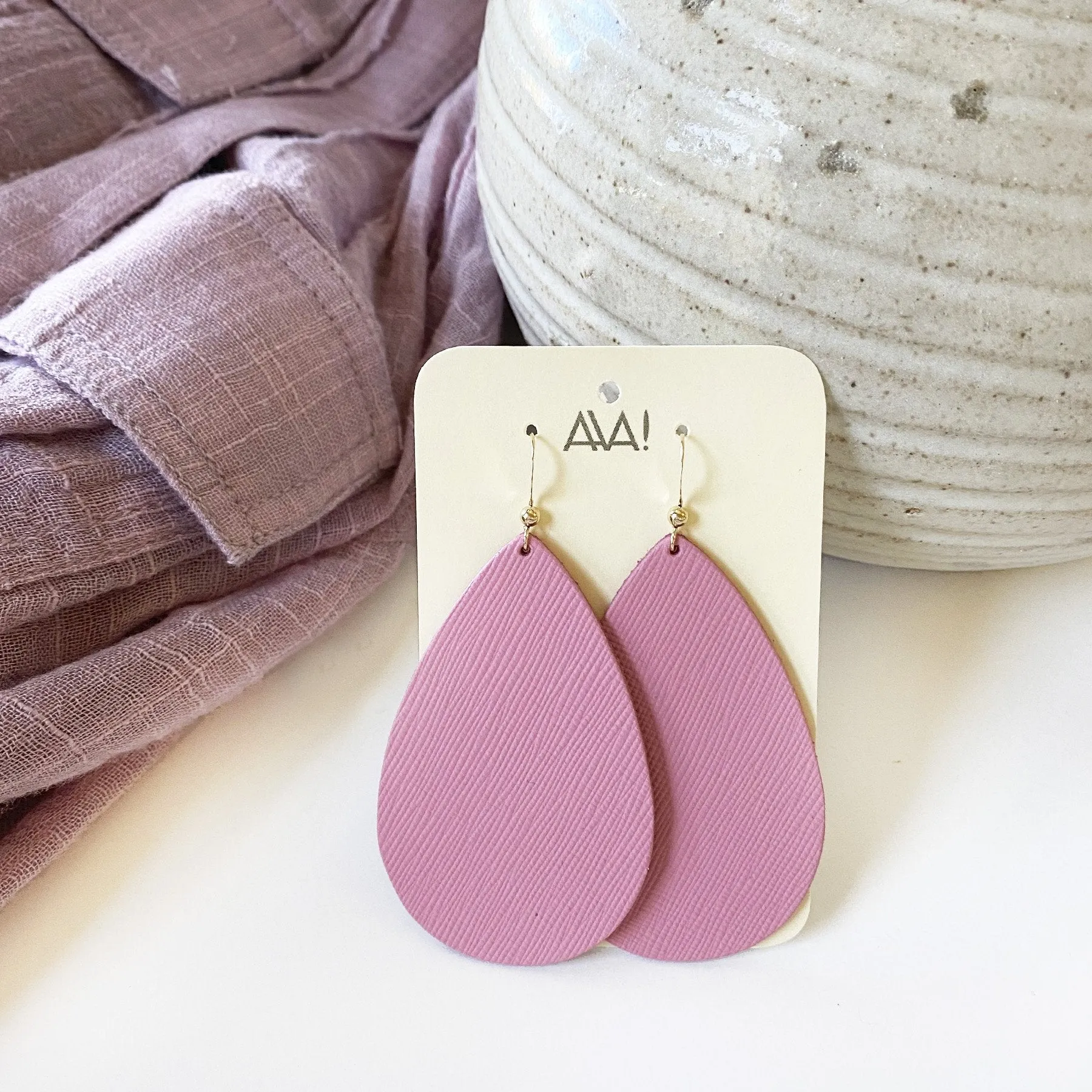 Peony Teardrop Leather Earrings