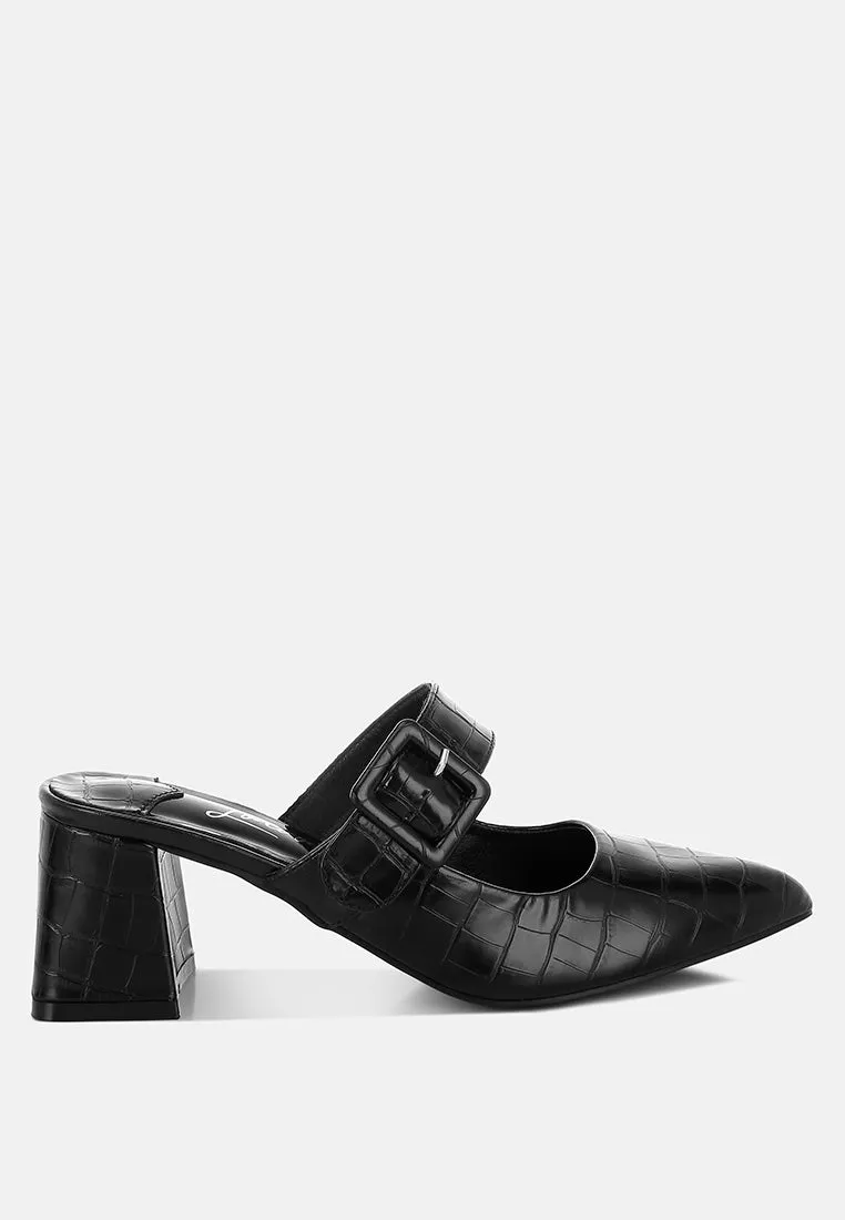 Pinacola Croco Buckle Strap Detail Mules