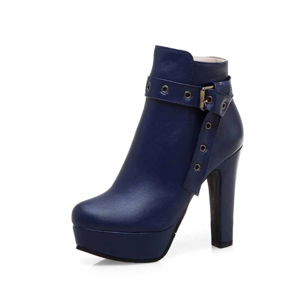 Platform Chunky Heel Ankle Boots Round Toe High Heel Booties