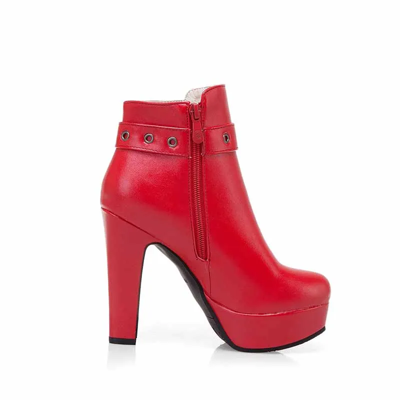 Platform Chunky Heel Ankle Boots Round Toe High Heel Booties