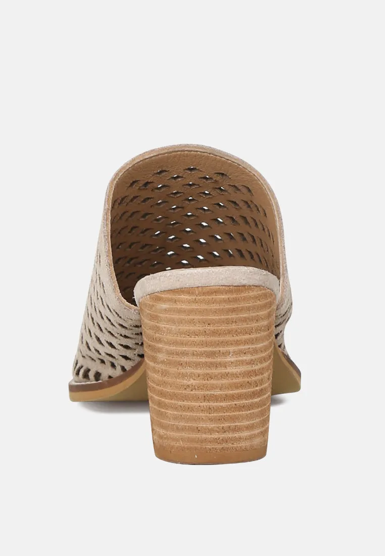 Sia Stacked Heel Laser-Cut Mules