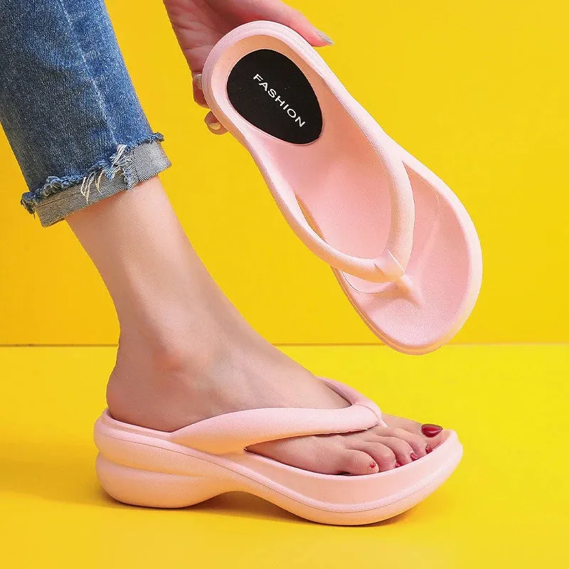 Sohiwoo Platform Flip Flops for Women Clip Toe Wedges Heels Sandals Women Summer Ligh Soft Sole Slippers Beach Shoes Woman