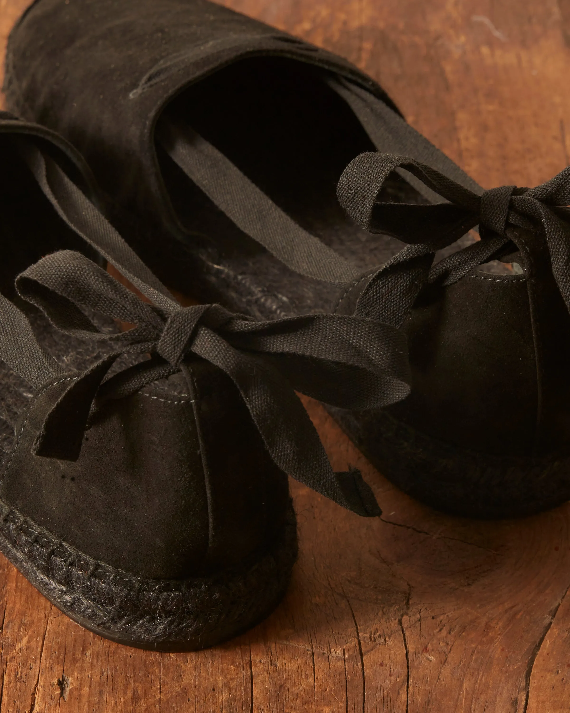 Suede Lace-Up Espadrilles - Black