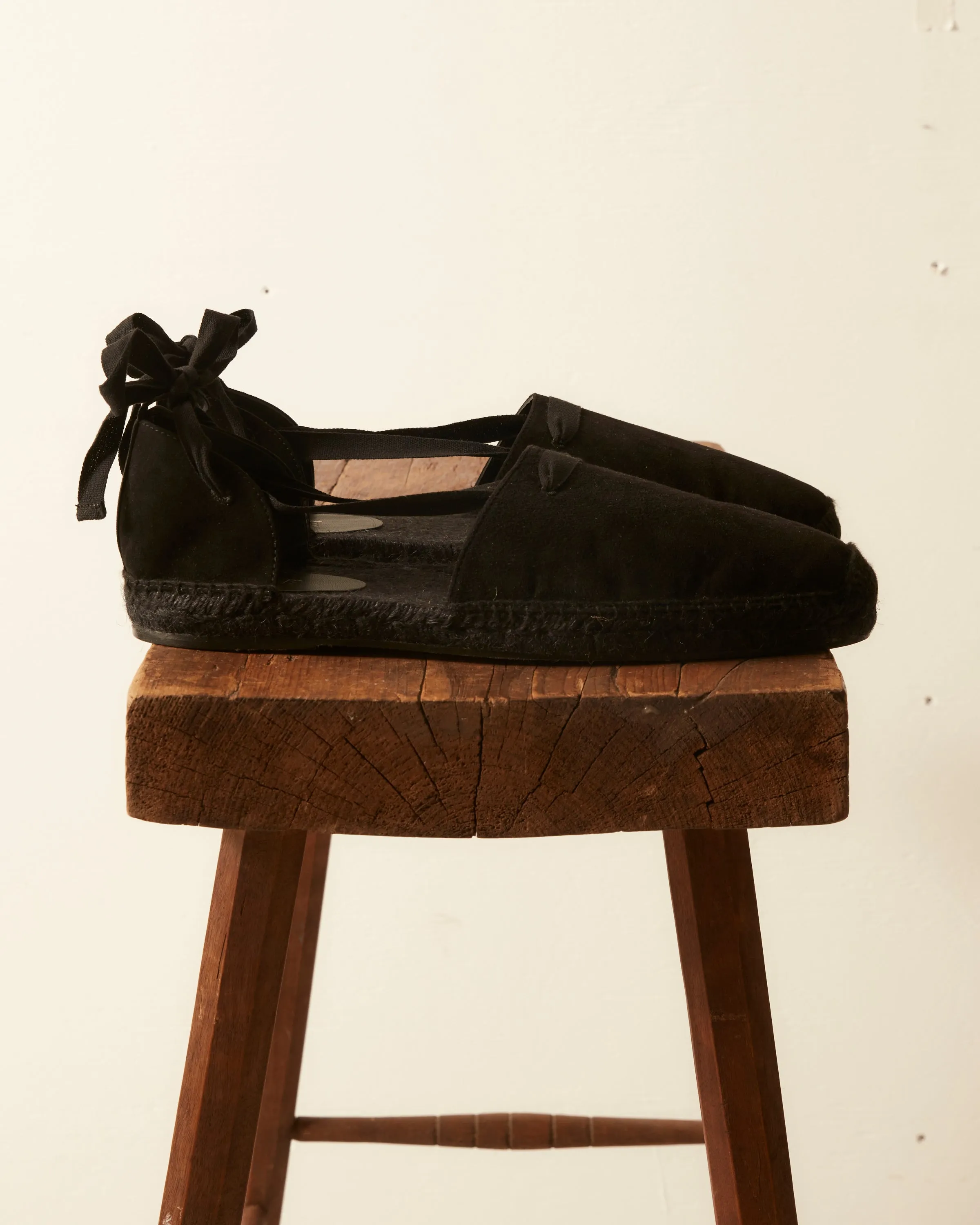 Suede Lace-Up Espadrilles - Black